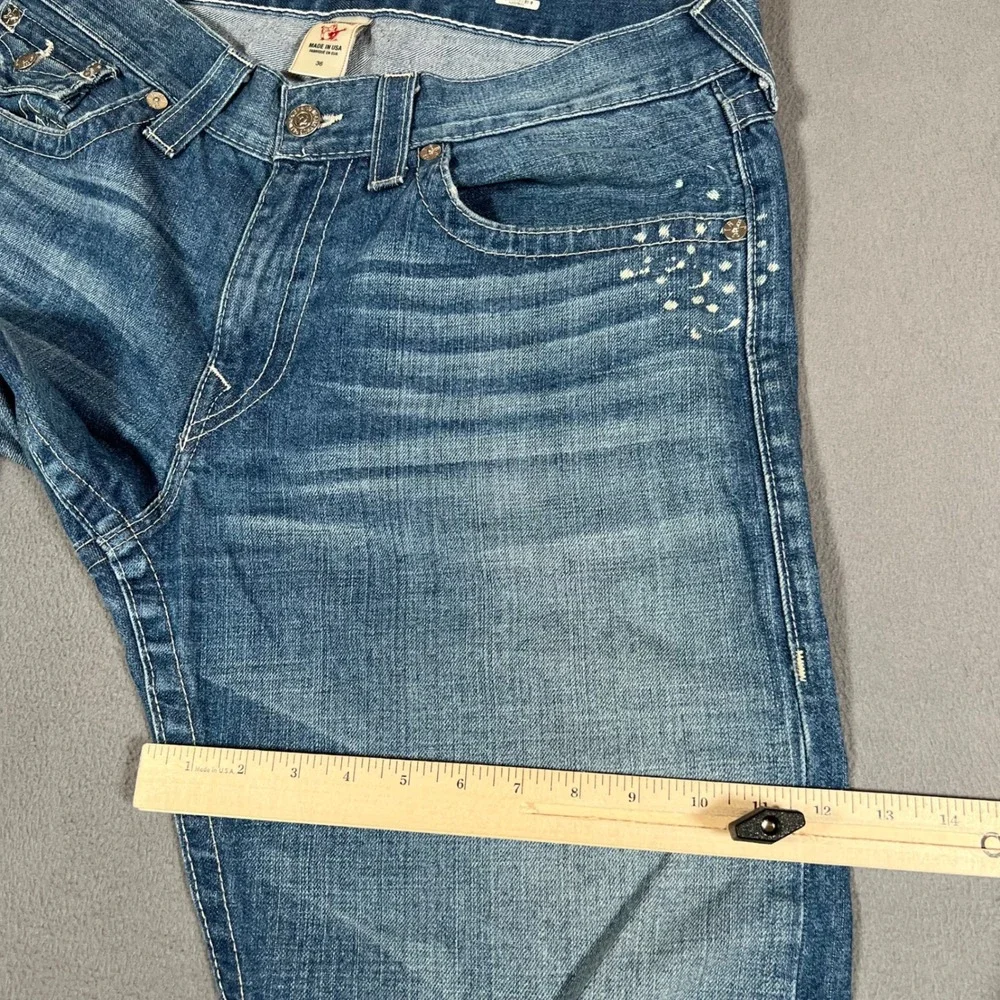 True Religion Jeans Mens Size 36 Straight Leg Denim Blue Made in USA Flap Pocket